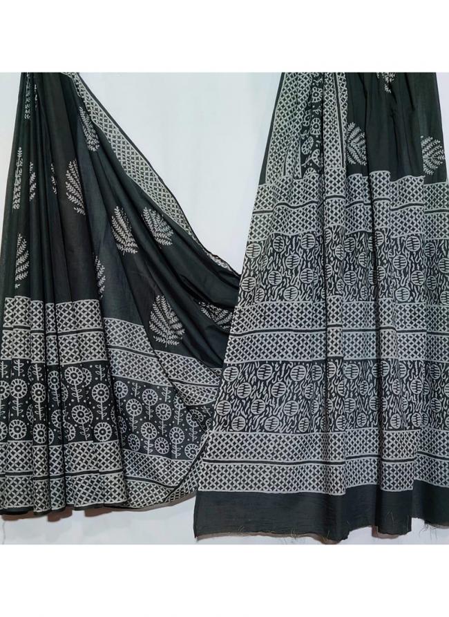 Cotton Black Daily Wear Printed Saree